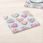 バレンタインデーのハート型クッキー スクエアペーパーコースター (アングル)