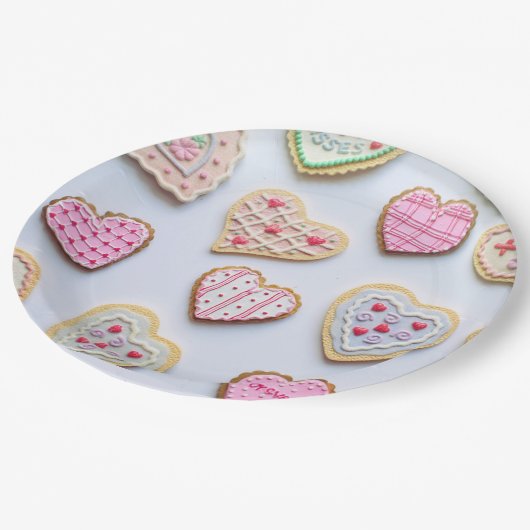 バレンタインデーのハート型クッキー ペーパープレート (アングル)