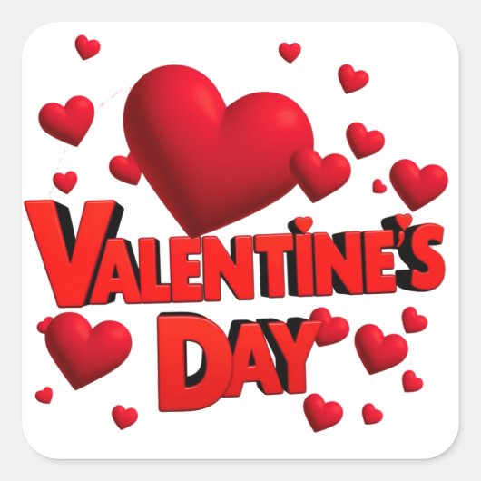 バレンタインデーのハート愛 スクエアシール (正面)