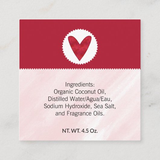 バレンタインデーのハート手作り石鹸タグ スクエア名刺 (裏面)