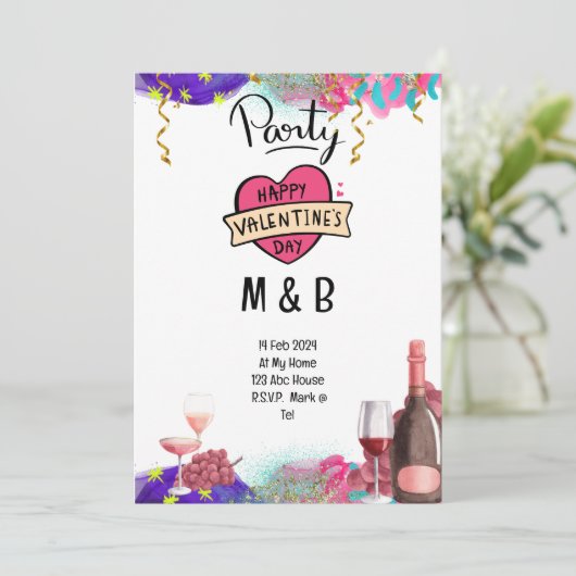 バレンタインデーのハート[芸術品を気取った日付を保存] 招待状 (スタンド正面)