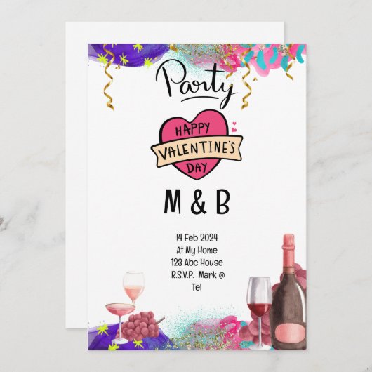 バレンタインデーのハート[芸術品を気取った日付を保存] 招待状 (正面/裏面)