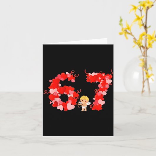 バレンタインデーのハート 67 ミーム シックス セブン 6 7 かわいい カード (黄色い花)