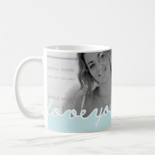 バレンタインデーのパーソナライズな写真愛青い コーヒーマグカップ (左)