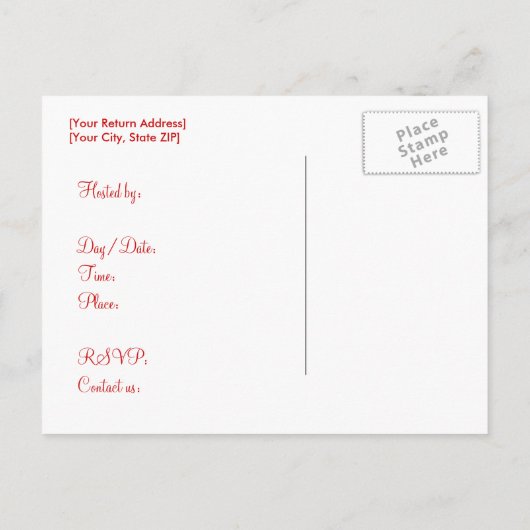 バレンタインデーのパーティの招待状の郵便はがき インビテーションポストカード (裏面)