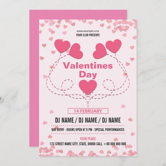 バレンタインデーのパーティの招待状 招待状 (正面/裏面)