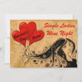 バレンタインデーのパーティーの独身のな女性ワイン夜 招待状 (正面)