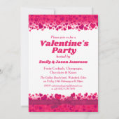 バレンタインデーのパーティーピンクのハートと弓 招待状 (裏面)