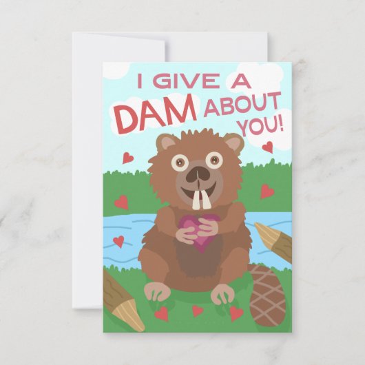 バレンタインデーのビーバーのおもしろいな子供の学校の教室 カード (正面)