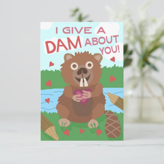 バレンタインデーのビーバーのおもしろいな子供の学校の教室 カード (スタンド正面)