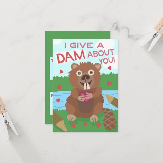 バレンタインデーのビーバーのおもしろいな子供の学校の教室 カード (正面/裏面インサイチュ)