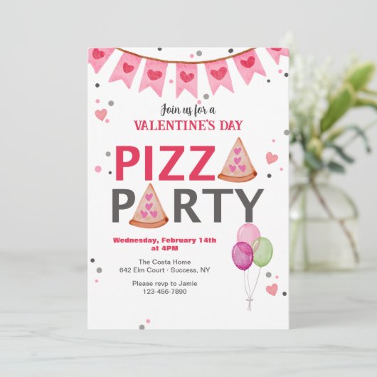 バレンタインデーのピザパーティー招待状 招待状 (スタンド正面)