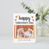 バレンタインデーのピンクとオレンジのハートワンフォト シーズンポストカード (スタンド正面)