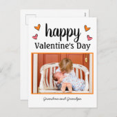 バレンタインデーのピンクとオレンジのハートワンフォト シーズンポストカード (正面/裏面)