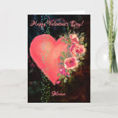 バレンタインデーのピンクのハートとバラのカード シーズンカード (正面)