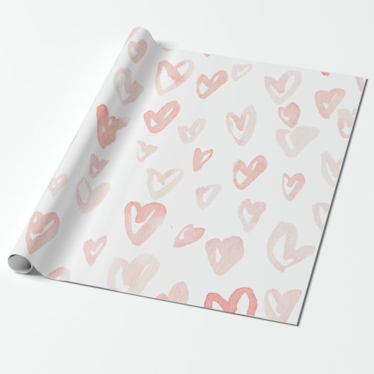 バレンタインデーのピンクの水彩画のハート ラッピングペーパー (アンロールド)