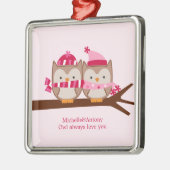 バレンタインデーのフクロウ メタルオーナメント (左)