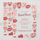 バレンタインデーのブライズシャワー　モダン　グレー　レッド 招待状 (正面/裏面)