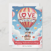 バレンタインデーのホットエアバルーンの漫画カップル シーズンカード (正面)
