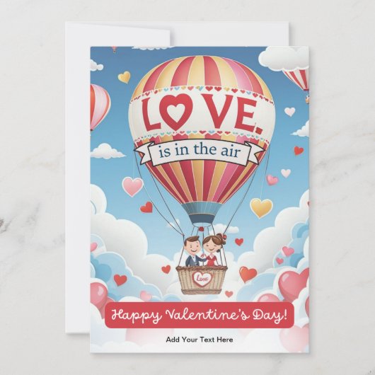 バレンタインデーのホットエアバルーンの漫画カップル シーズンカード (正面)
