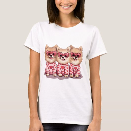 バレンタインデーのポメラニアン犬 Tシャツ (正面)