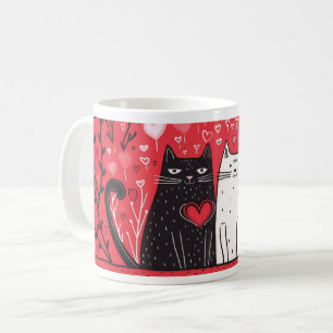 バレンタインデーのマグカップ – 白黒猫 コーヒーマグカップ
