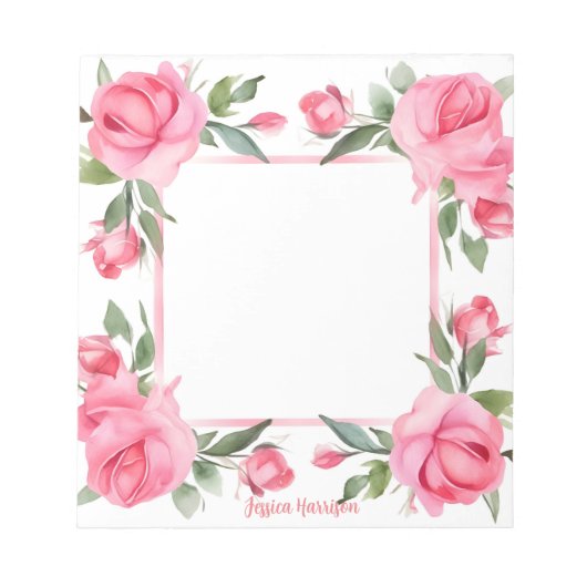 バレンタインデーのメモ帳のためのピンクのバラの水色 ノートパッド (正面)