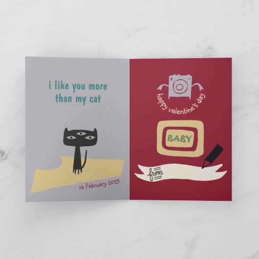 バレンタインデーのユーモア私は私の猫よりも貴方が好き カード (内部)