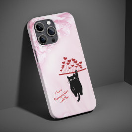 バレンタインデーのユーモラスな黒猫 iPhone 15 PROケース