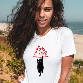 バレンタインデーのユーモラスな黒猫 Tシャツ