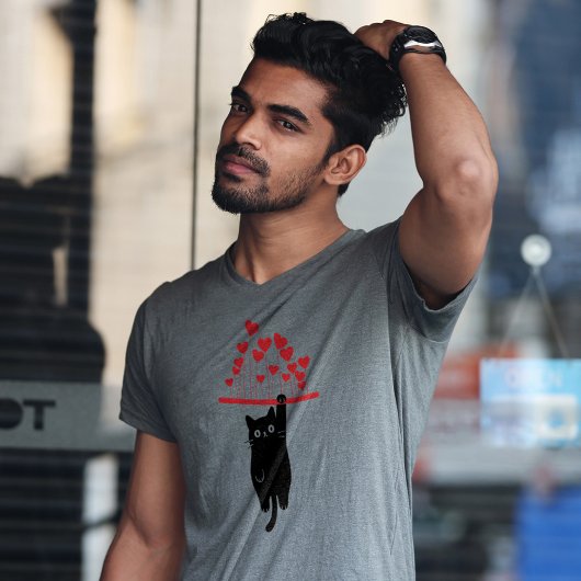 バレンタインデーのユーモラスな黒猫 Tシャツ