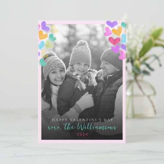 バレンタインデーのラブリーなパステルハートの写真 シーズンカード (スタンド正面)