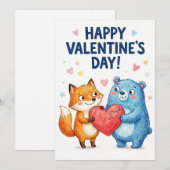 バレンタインデーのラブリーカード - クマとキツネの愛 シーズンカード (正面/裏面)