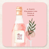 バレンタインデーのロゼ オーバー ローゼズ ピンク ワイン スクエアペーパーコースター (正面)