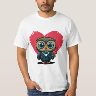 バレンタインデーのロマンス オシャレなフクロウの花婿 Tシャツ