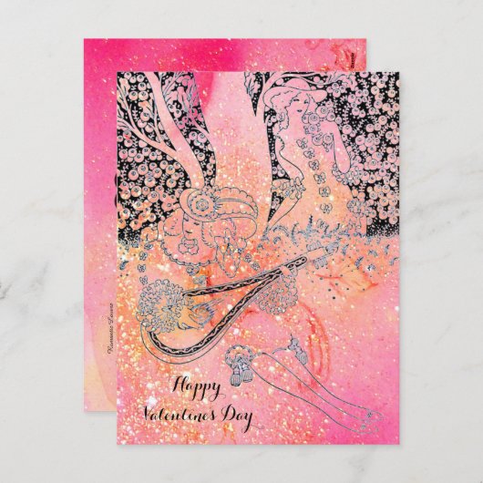 バレンタインデーのロマンス、ピンクのロマンチックな恋人 シーズンポストカード (正面/裏面)