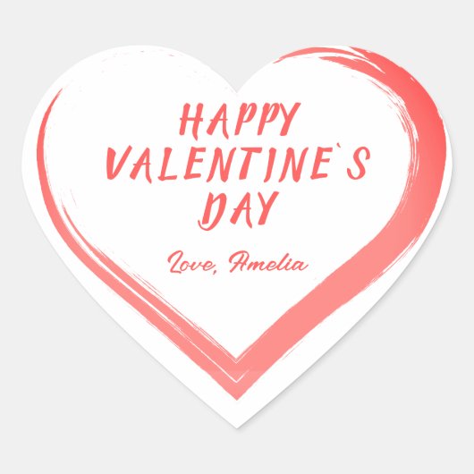 バレンタインデーのロマンチックなピンクのハートと名前 ハートシール (正面)