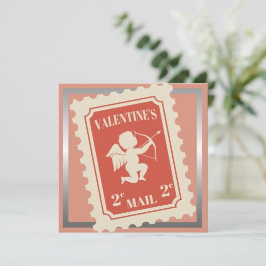 バレンタインデーのロマンチックな2セントのキューピッドスタンプ シーズンカード (スタンド正面)