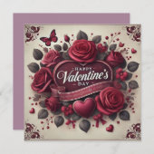 バレンタインデーのローズとハートのデザイン シーズンカード (正面/裏面)