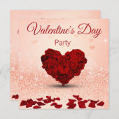 バレンタインデーのローズハートブーケパーティー招待状 招待状 (正面/裏面)