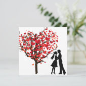 バレンタインデーの下のカップルのシルエットハートツリー シーズンカード (スタンド正面)