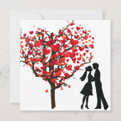 バレンタインデーの下のカップルのシルエットハートツリー シーズンカード (正面)