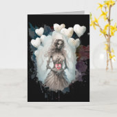 バレンタインデーの不気味なグールの骨格になる カード (黄色い花)