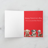 バレンタインデーの仔犬 赤いチョコレートのハート カード (内部)