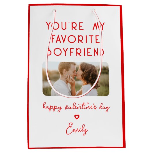 バレンタインデーの写真あなたは私の彼氏お気に入りの ミディアムペーパーバッグ (正面)