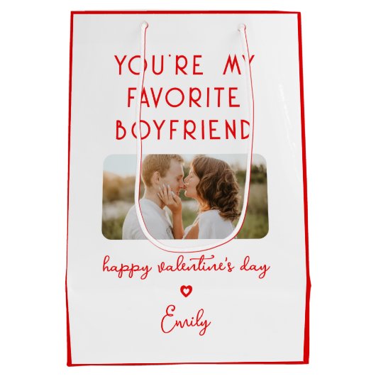 バレンタインデーの写真あなたは私の彼氏お気に入りの ミディアムペーパーバッグ (裏面)