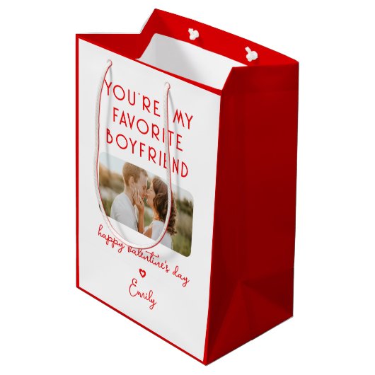 バレンタインデーの写真あなたは私の彼氏お気に入りの ミディアムペーパーバッグ (裏面アングル)