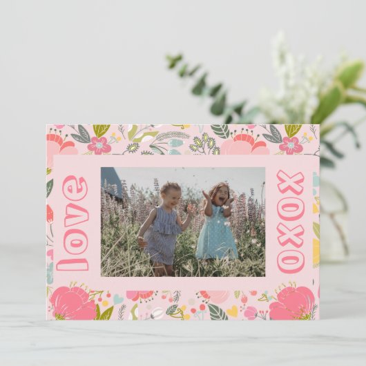 バレンタインデーの写真の子供たち最高のの友達かわいいピンク シーズンカード (スタンド正面)