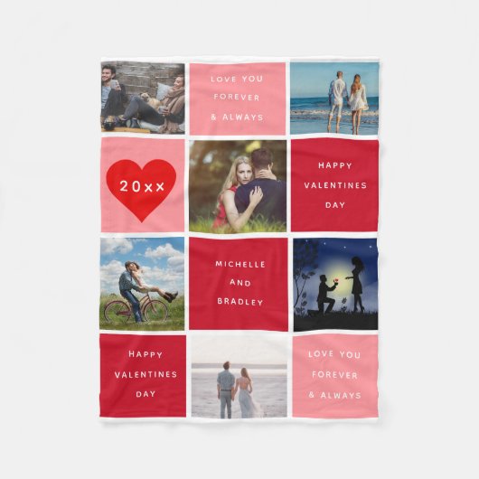 バレンタインデーの写真コラージギフト フリースブランケット (正面)