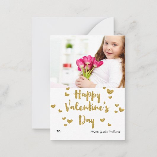 バレンタインデーの写真華やかな金ゴールド教室 ノートカード (正面)